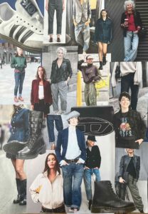 Een collage van de stijlpersoonlijkheid kek gamin. Een stoere jongensachtige stijl.