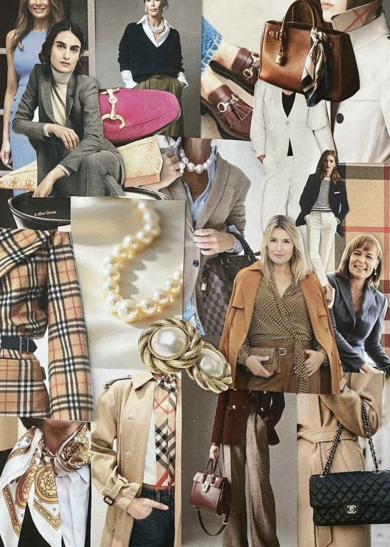 Een collage van de stijlpersoonlijkheid Klassiek. Gemaakt door Sandra Kort van Kortom kleur.