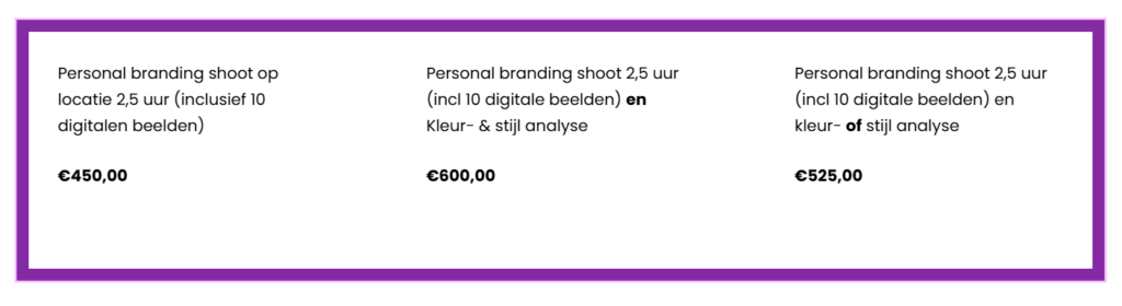 tarieven lijst